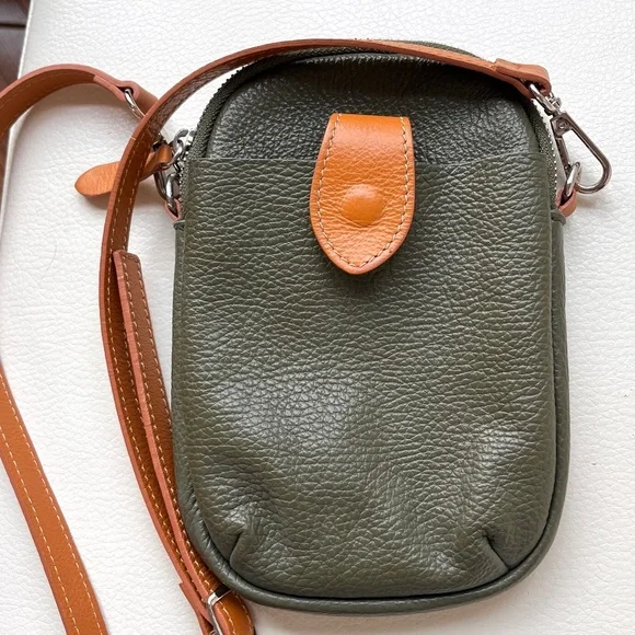 Divina Firenze Olive Pebbled Leather Small Crossbody Made In Italy - Picture 1 of 13